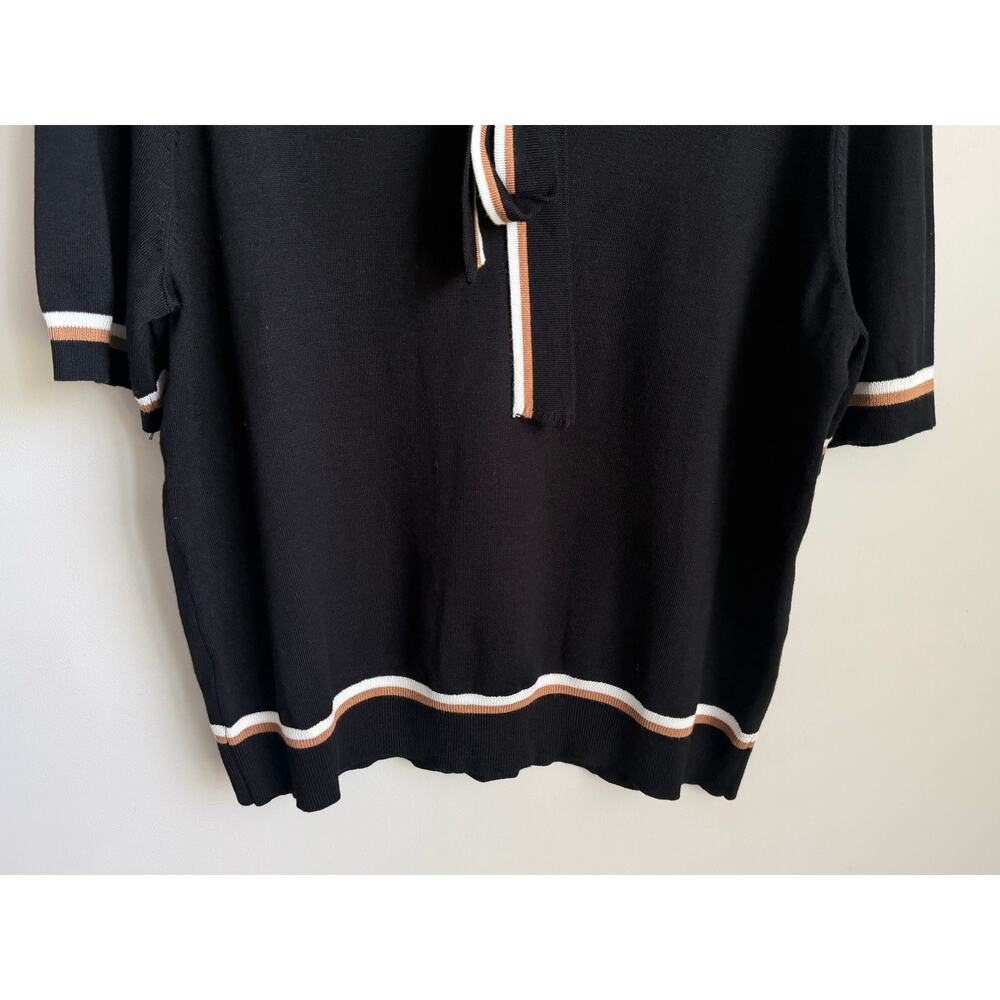Adrianna Papell Double Tipped Tie Neck Sweater Black Ivory Camel Womens XL NWT - Picture 5 of 9